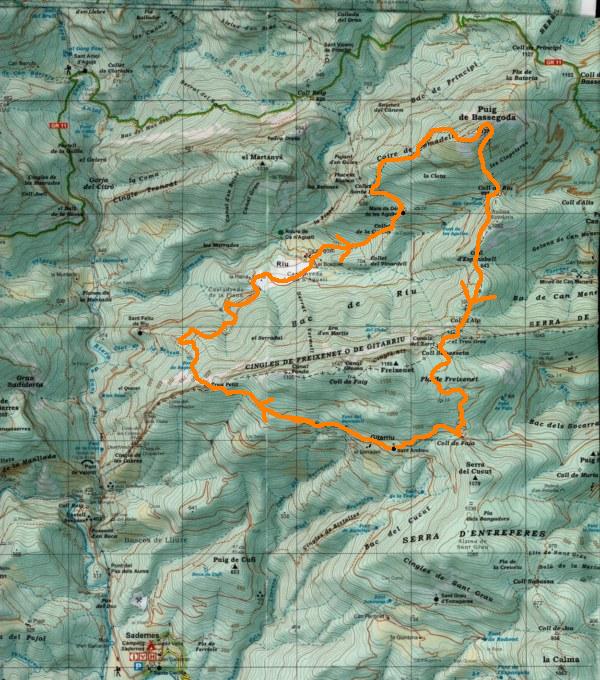 Mapa recorregut circular ascenció al Bassegoda